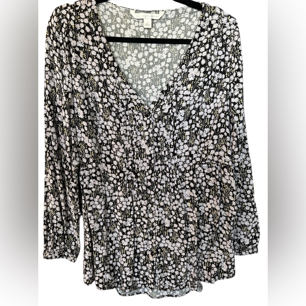 Floral Black and White Button-Down Women's Top
